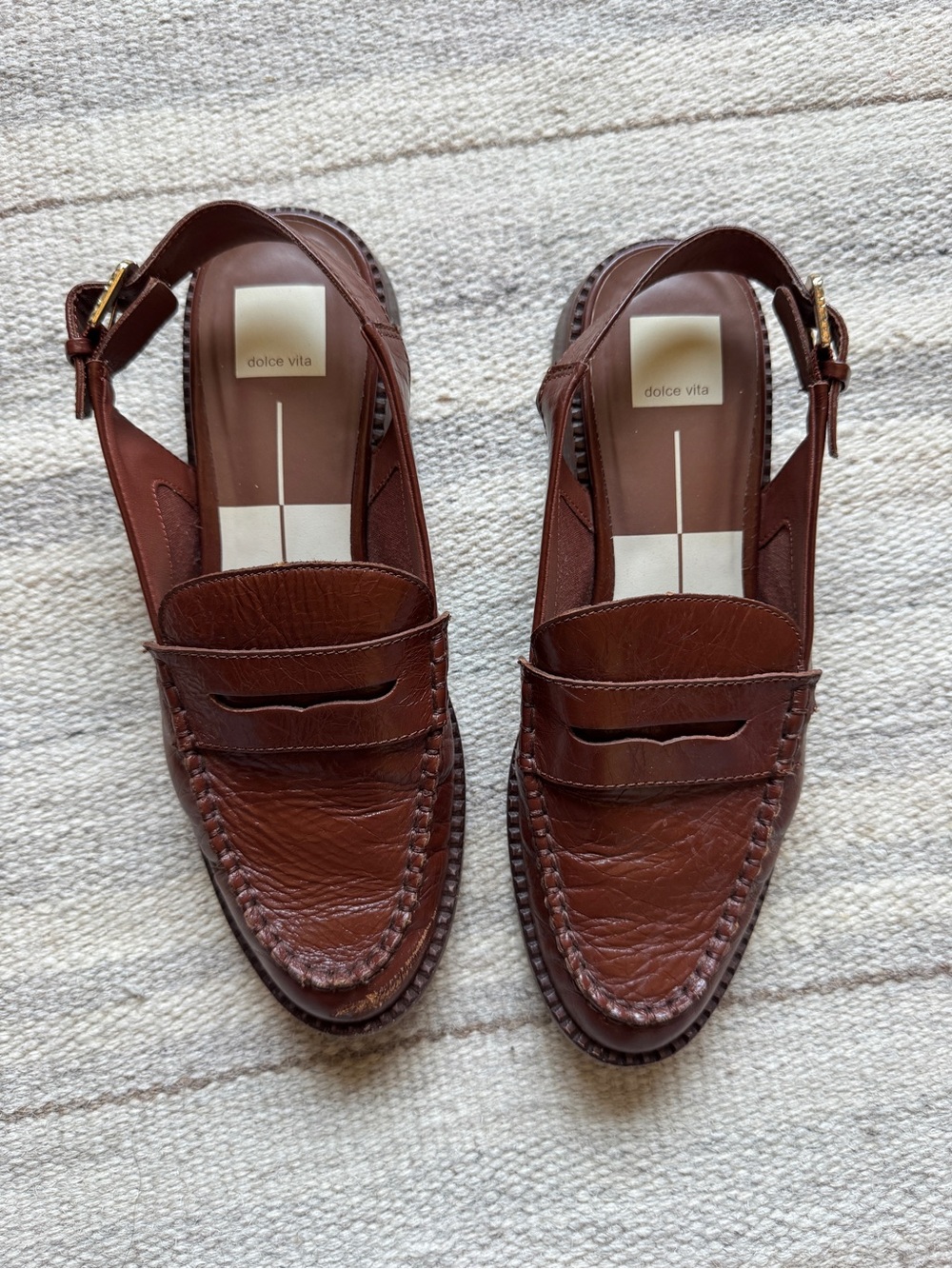 Dolce Vita Brown Leather Slingback Penny Loafers